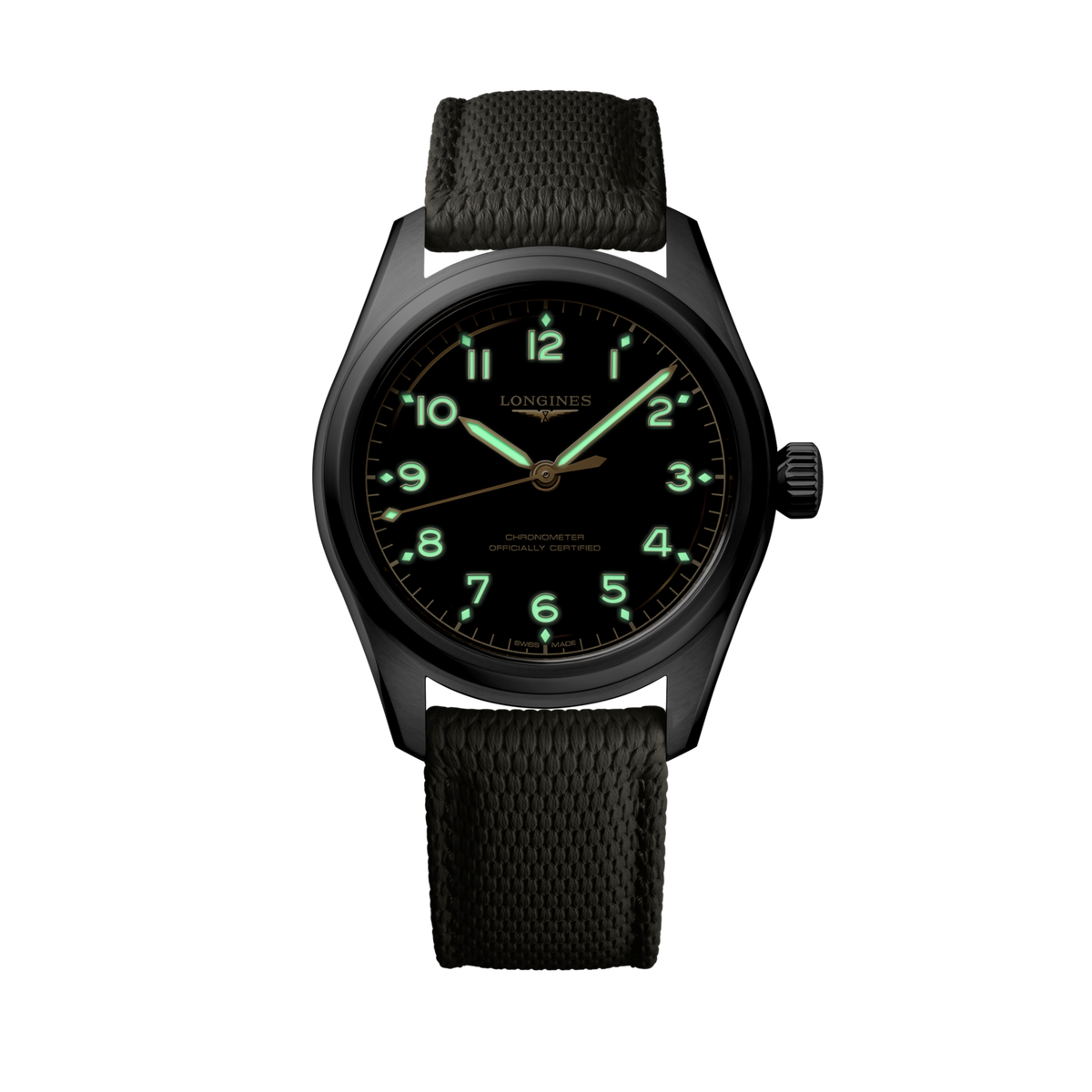 Longines Spirit Pilot 39.00 mm Black matt Stainless steel L38094539 L3.809.4.53.9 glow view