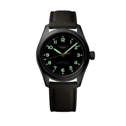 Longines Spirit Pilot 39.00 mm Black matt Stainless steel L38094539 L3.809.4.53.9 glow view