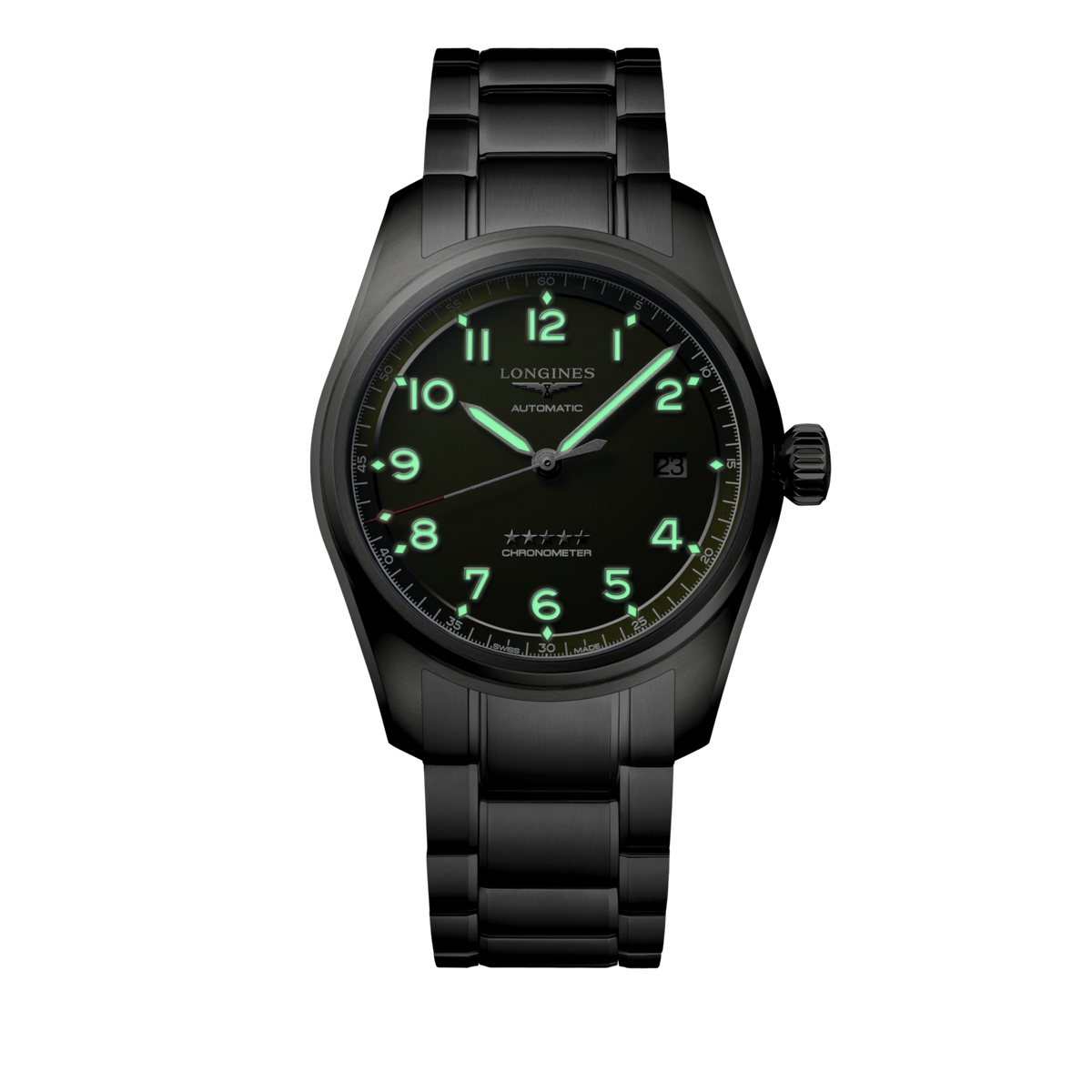 Longines Spirit 40.00 mm Green matt Stainless steel L38104036 L3.810.4.03.6 glow view