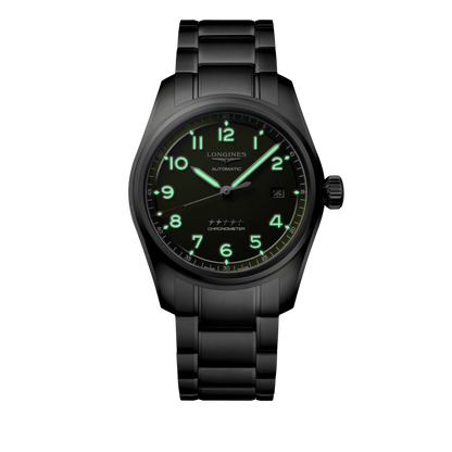 Longines Spirit 40.00 mm Green matt Stainless steel L38104036 L3.810.4.03.6 glow view