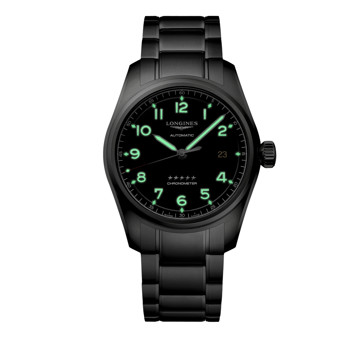 Longines Spirit 40.00 mm Black matt Stainless steel L38104536 L3.810.4.53.6 glow view