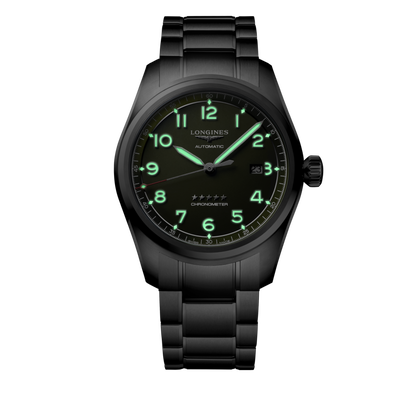 Longines Spirit 42.00 mm Green matt Stainless steel L38114036 L3.811.4.03.6 glow view