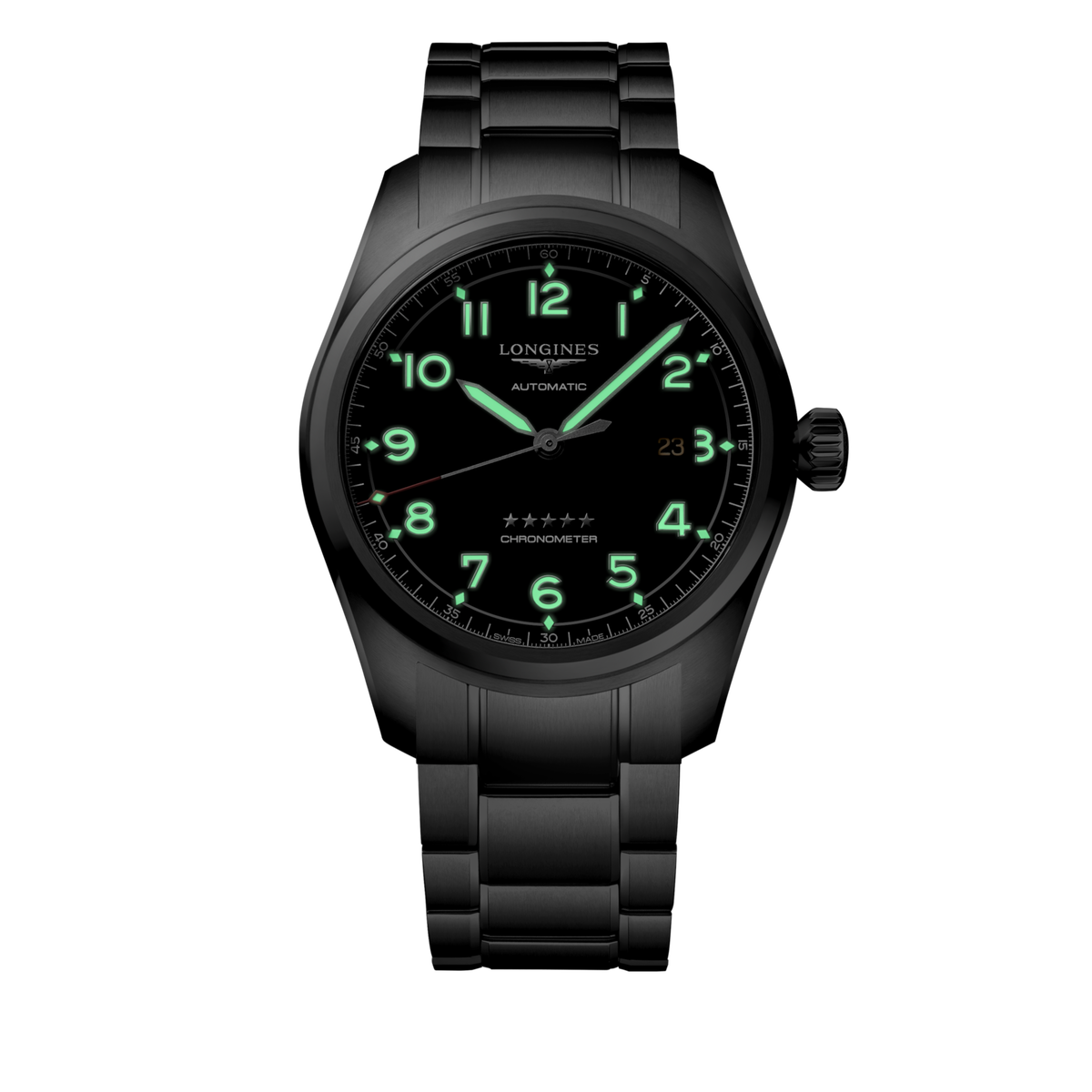Longines Spirit 42.00 mm Black matt Stainless steel L38114536 L3.811.4.53.6 glow view