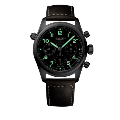 Longines Spirit Chronograph 42.00 mm Black matt Stainless steel L38204530 L3.820.4.53.0 glow view