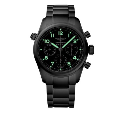 Longines Spirit Chronograph 42.00 mm Black matt Stainless steel L38204536 L3.820.4.53.6 glow view