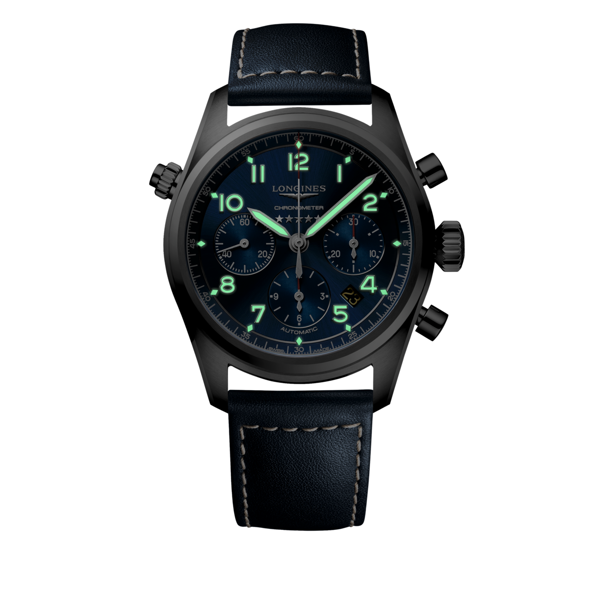 Longines Spirit Chronograph 42.00 mm Sunray blue Stainless steel L38204930 L3.820.4.93.0 glow view