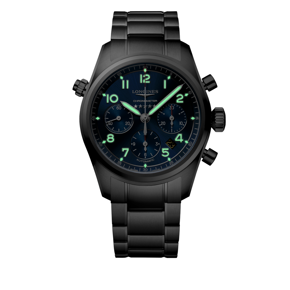 Longines Spirit Chronograph 42.00 mm Sunray blue Stainless steel L38204936 L3.820.4.93.6 glow view