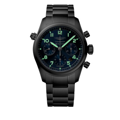 Longines Spirit Chronograph 42.00 mm Sunray blue Stainless steel L38204936 L3.820.4.93.6 glow view