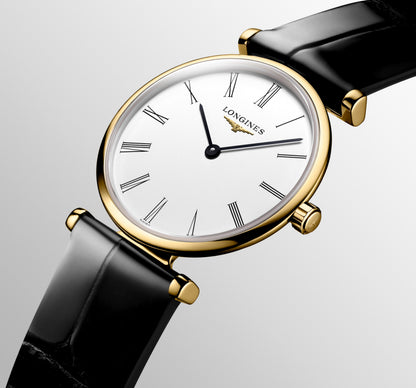 La Grande Classique De Longines 24.00 mm White Yellow PVD coating L4209211B L4.209.2.11.B front and side view