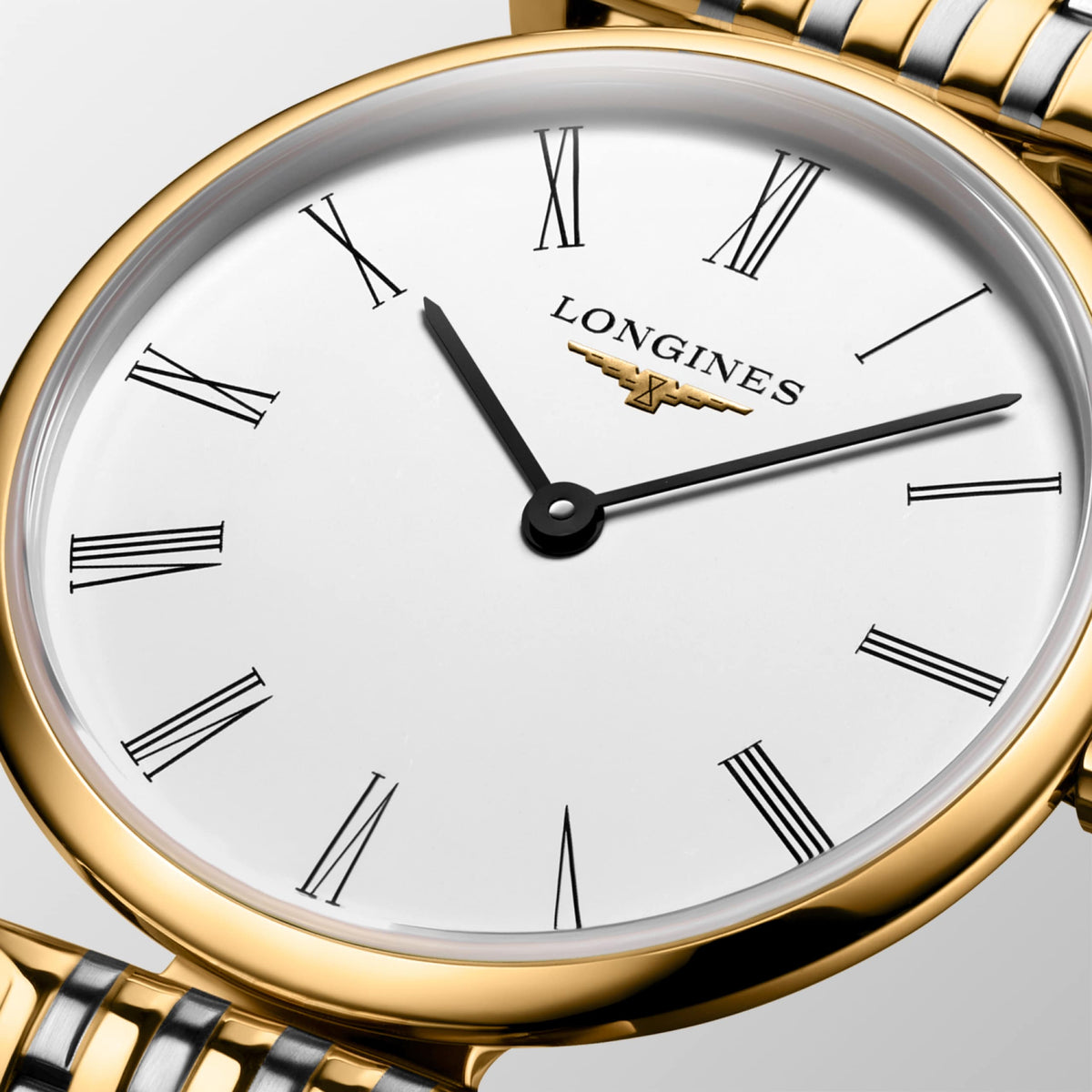La Grande Classique De Longines 24.00 mm White Stainless steel and yellow PVD coating L4209211D L4.209.2.11.D detailed view