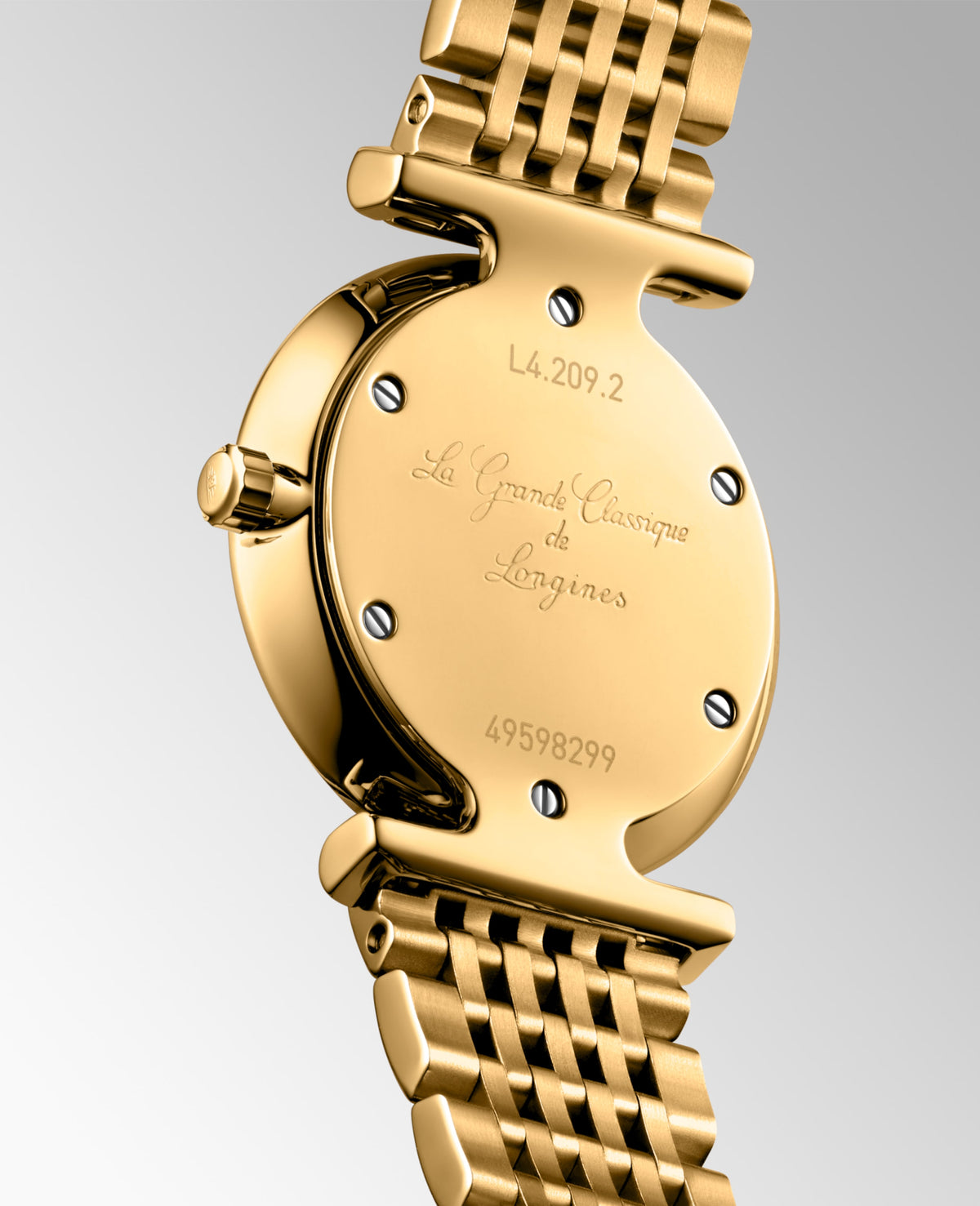 La Grande Classique De Longines 24.00 mm White Yellow PVD coating L4209211E L4.209.2.11.E front and side view