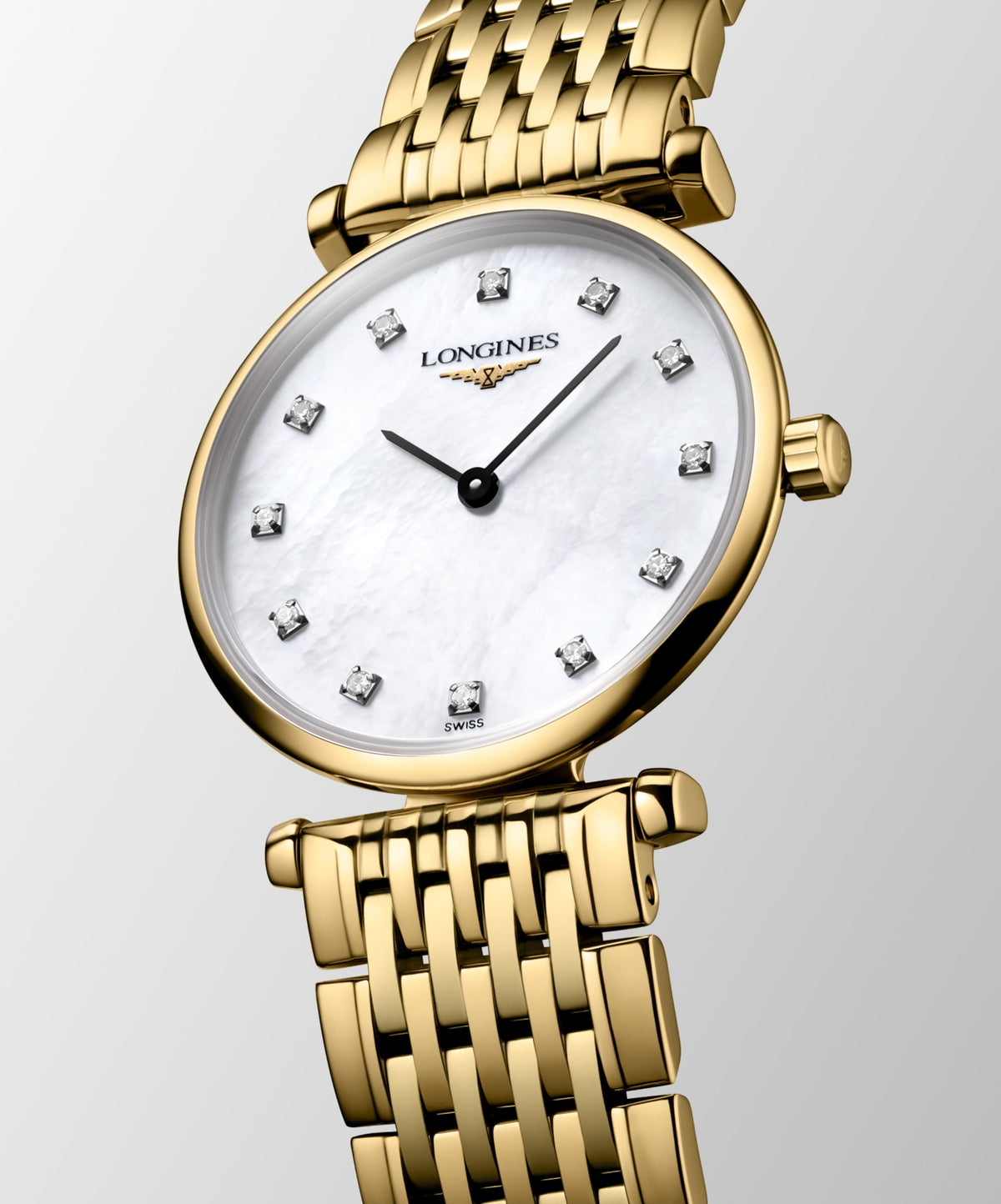 La Grande Classique De Longines 24.00 mm White mother-of-pearl Yellow PVD coating L4209287E L4.209.2.87.E front and side view