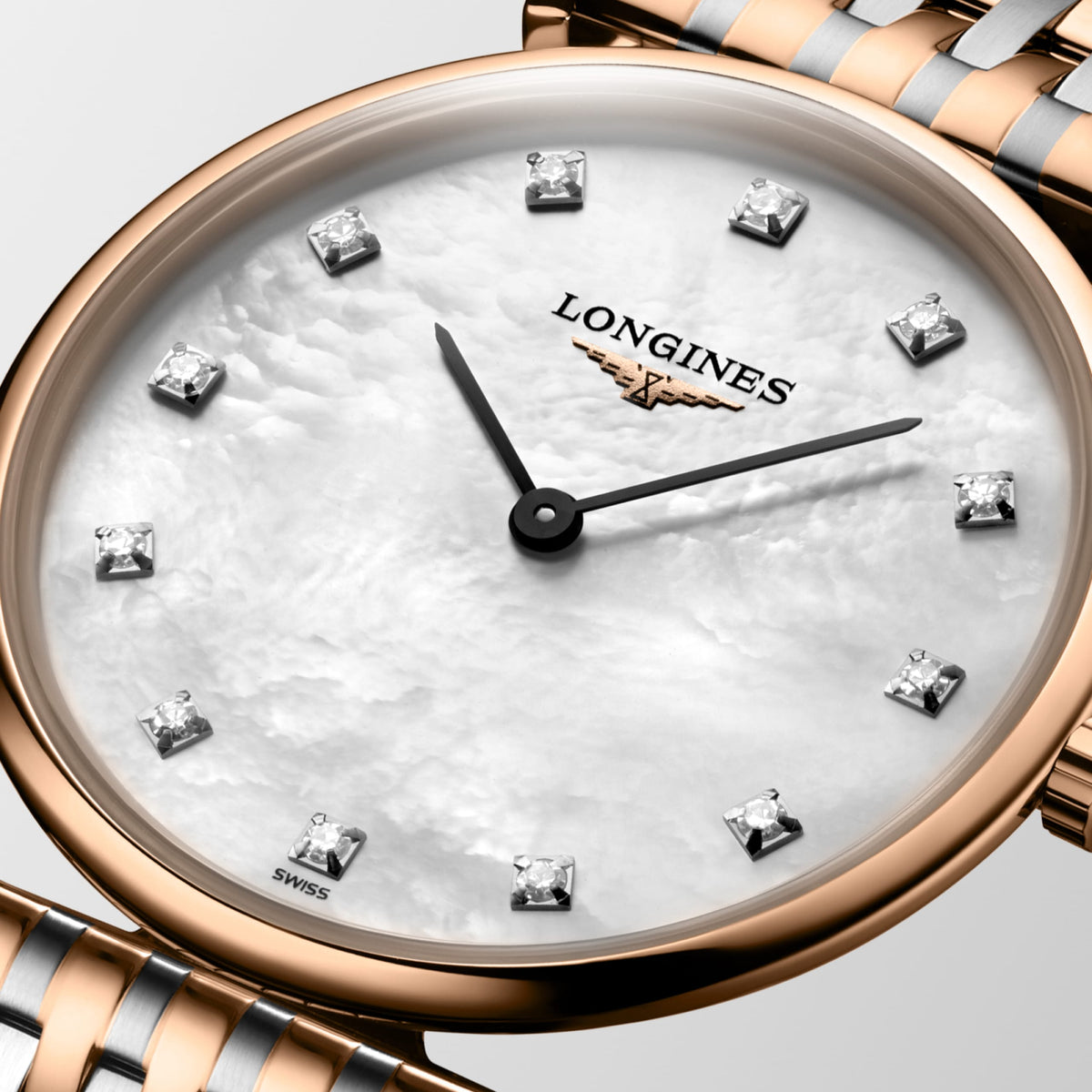La Grande Classique De Longines 29.00 mm White mother-of-pearl Stainless steel and red PVD coating L4512197D L4.512.1.97.D detailed view