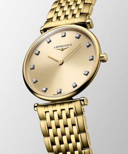 La Grande Classique De Longines 29.00 mm Gilt Yellow PVD coating L4512237E L4.512.2.37.E front and side view