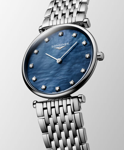 La Grande Classique De Longines 29.00 mm Blue mother-of-pearl Stainless steel L4512481C L4.512.4.81.C front and side view