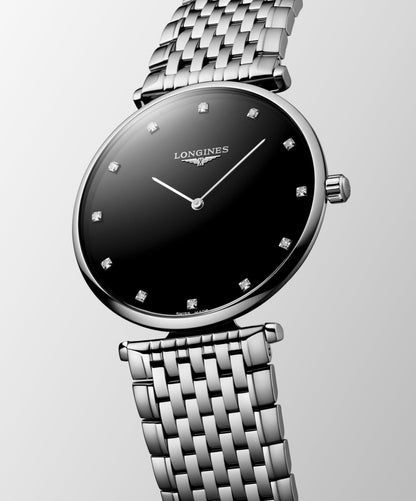 La Grande Classique De Longines 38.00 mm Black lacquered polished Stainless steel L4866458C L4.866.4.58.C front and side view