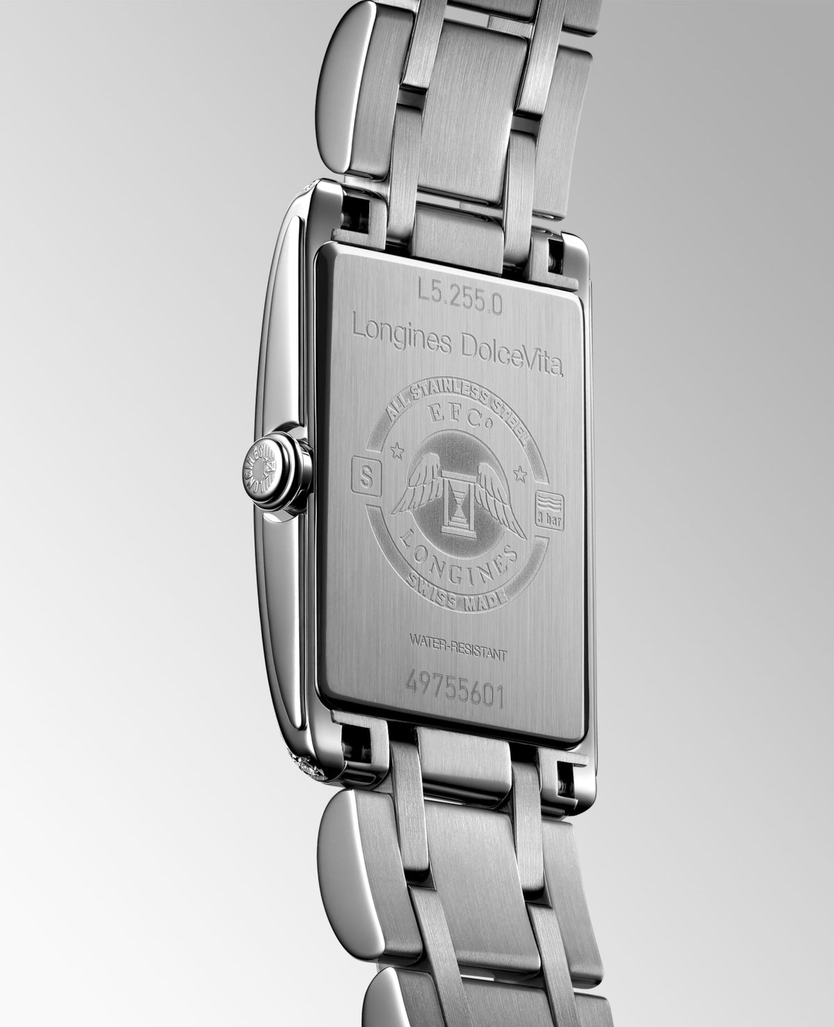 Longines Dolcevita 20.80 X 32.00 mm Silver "flinqué" Stainless steel L52550716 L5.255.0.71.6 front and side view
