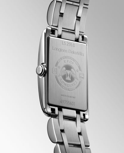 Longines Dolcevita 20.80 X 32.00 mm Silver "flinqué" Stainless steel L52550716 L5.255.0.71.6 front and side view