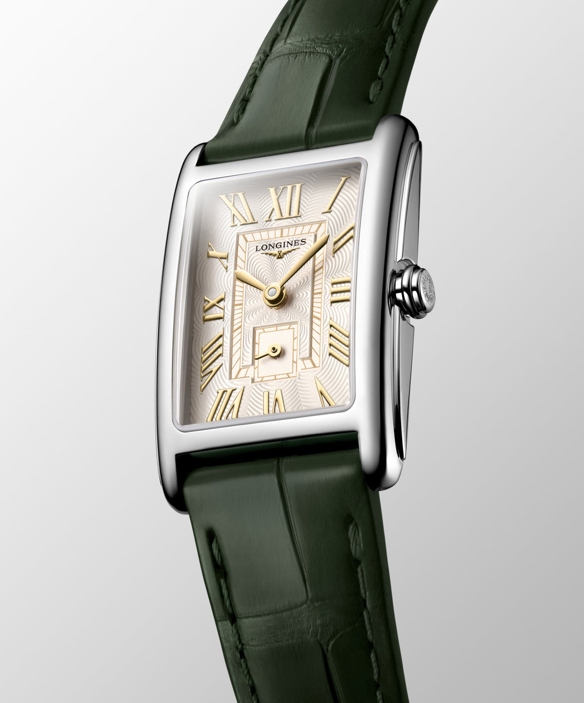 Longines Dolcevita 20.80 X 32.00 mm Ivory Gilt "flinqué" Stainless steel L52554082 L5.255.4.08.2 front and side view