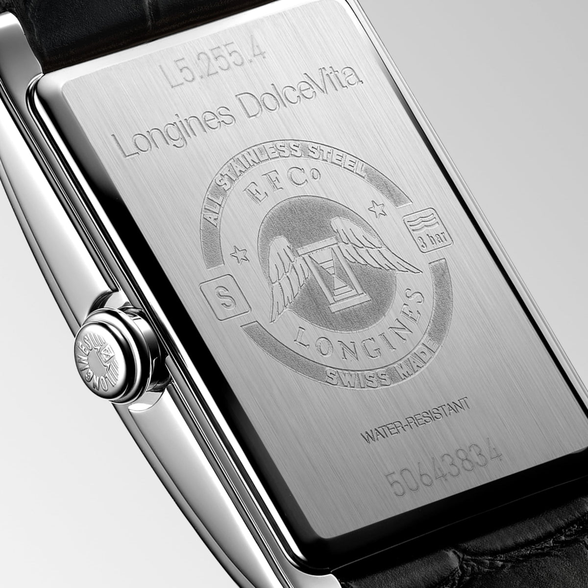 Longines Dolcevita 20.80 X 32.00 mm Silver "flinqué" Stainless steel L52554710 L5.255.4.71.0 front and side view