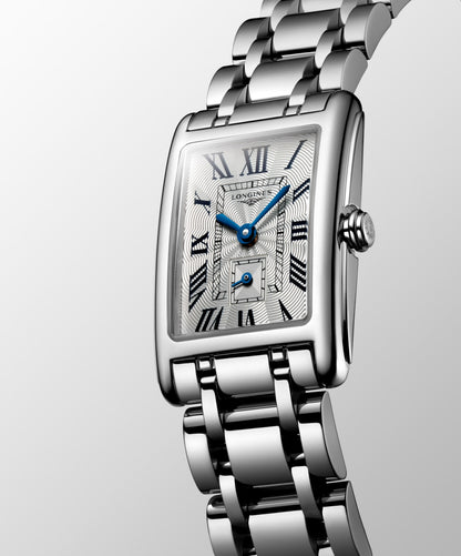 Longines Dolcevita 20.80 X 32.00 mm Silver "flinqué" Stainless steel L52554716 L5.255.4.71.6 front and side view
