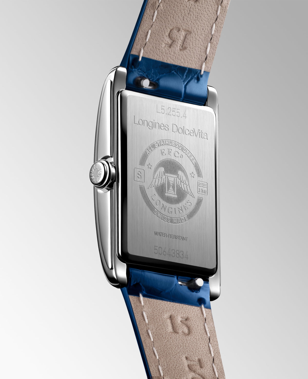 Longines Dolcevita 20.80 X 32.00 mm Silver "flinqué" Stainless steel L52554717 L5.255.4.71.7 front and side view