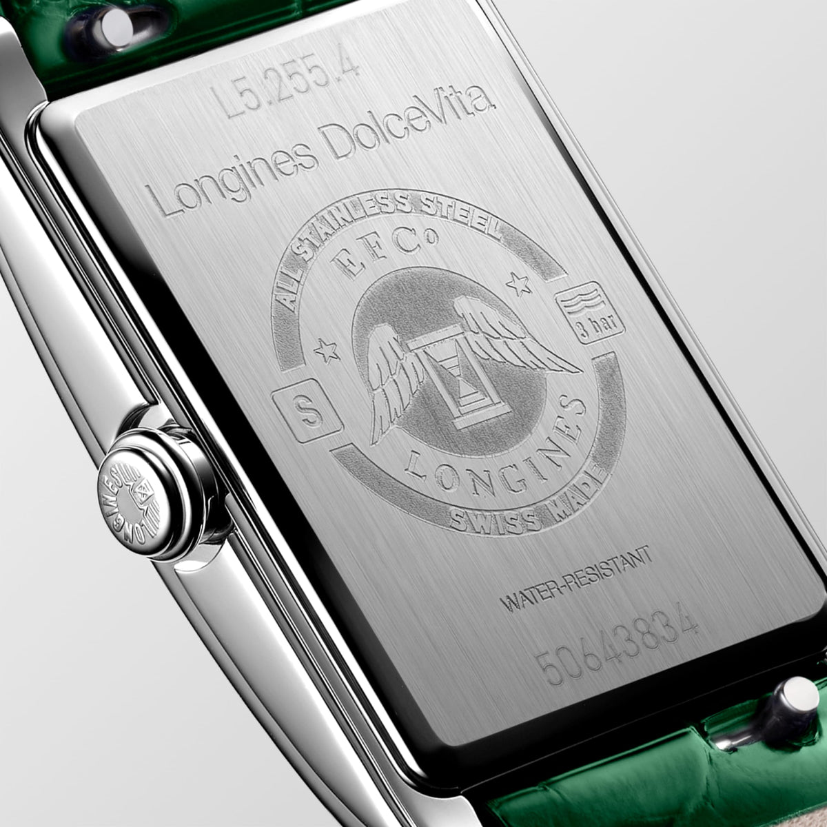 Longines Dolcevita 20.80 X 32.00 mm Silver "flinqué" Stainless steel L5255471A L5.255.4.71.A front and side view