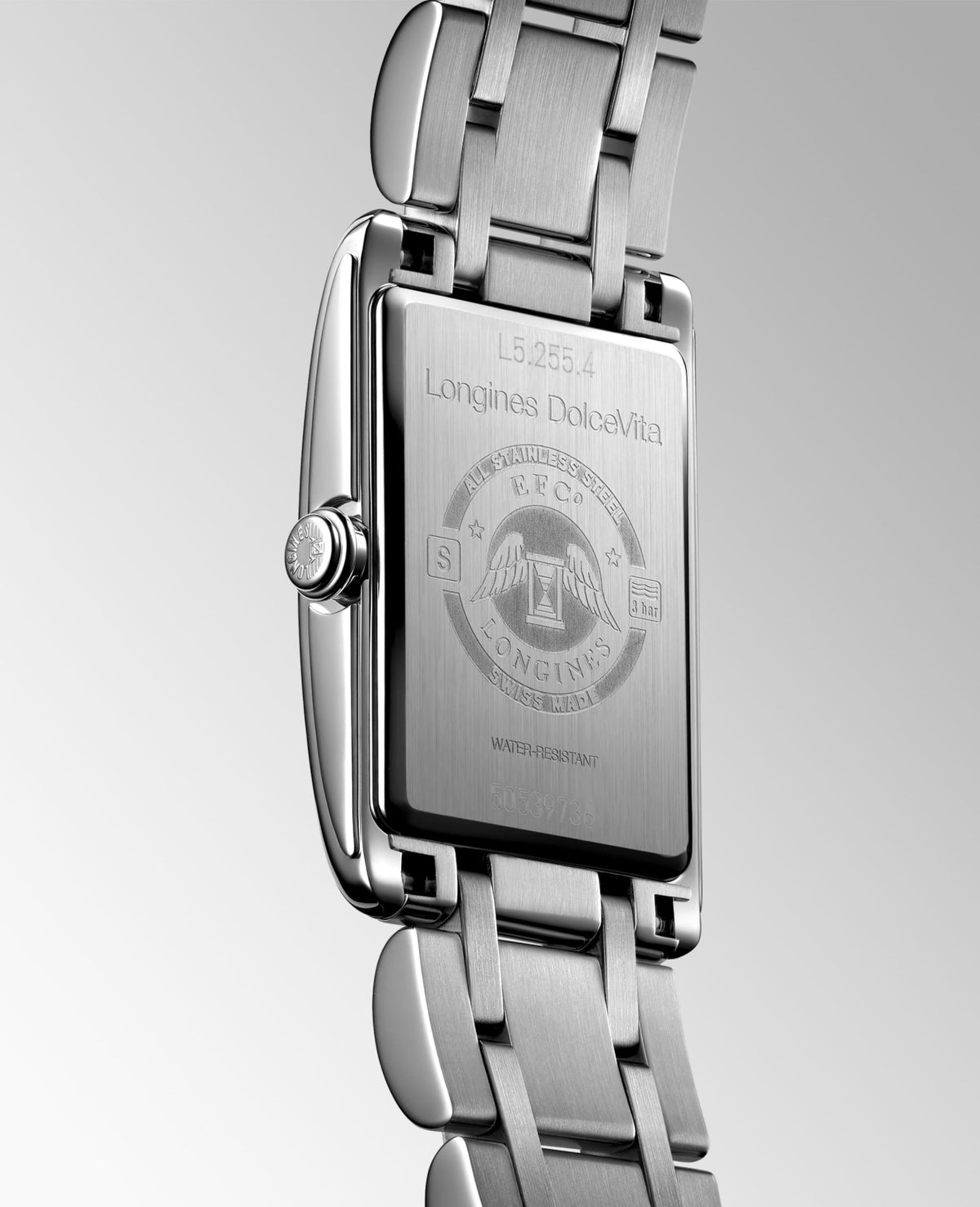 Longines Dolcevita 20.80 X 32.00 mm White mother-of-pearl Stainless steel L52554876 L5.255.4.87.6 front and side view