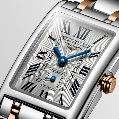 Longines Dolcevita 20.80 X 32.00 mm Silver "flinqué" Stainless steel with rose gold 18 carats crown L52555717 L5.255.5.71.7 detailed view