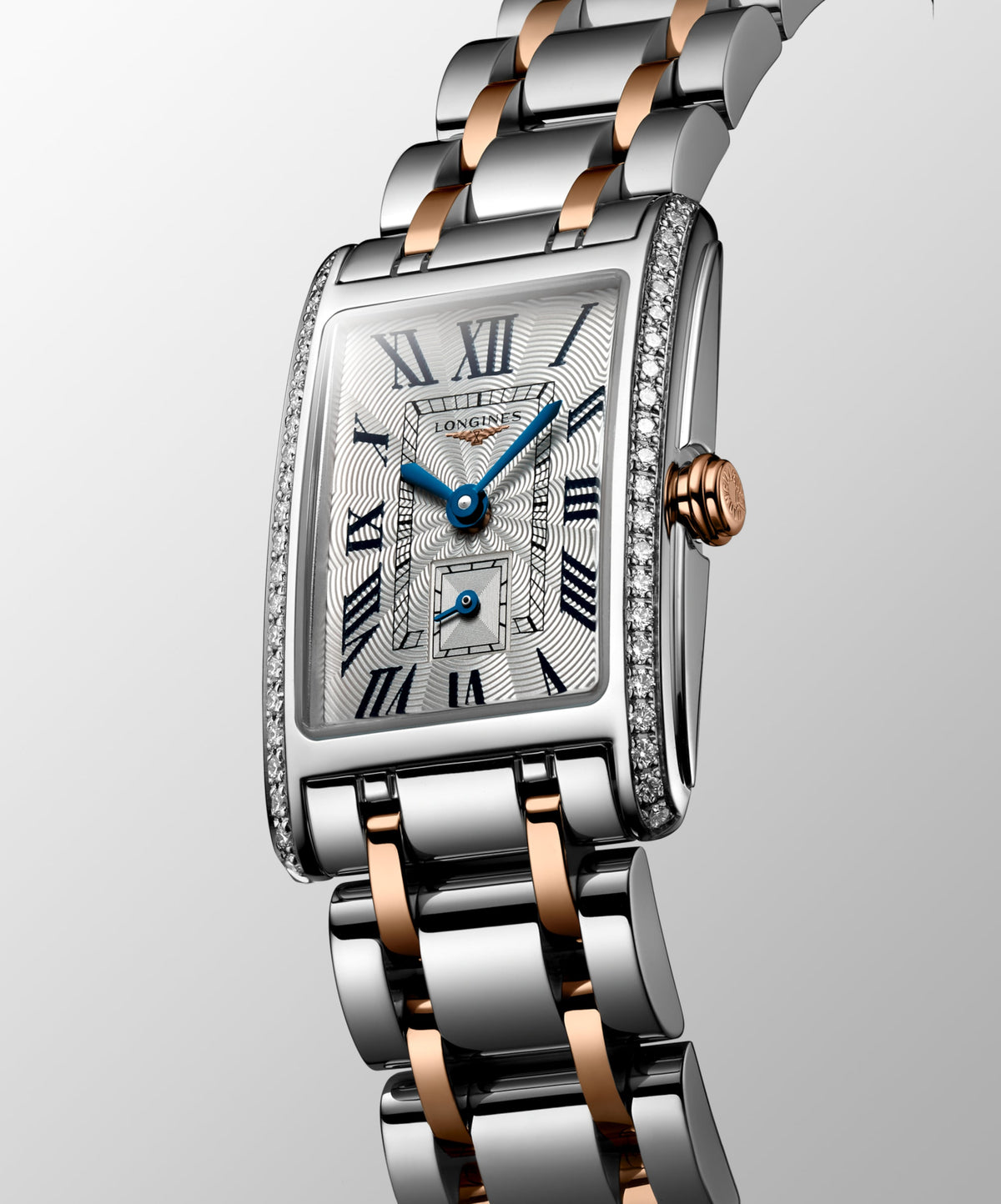 Longines Dolcevita 20.80 X 32.00 mm Silver "flinqué" Stainless steel with rose gold 18 carats crown L52555797 L5.255.5.79.7 back view