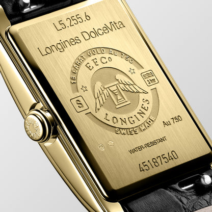 Longines Dolcevita 20.50 X 32.00 mm Silver "flinqué" 18 karat yellow gold L52556710 L5.255.6.71.0 front and side view
