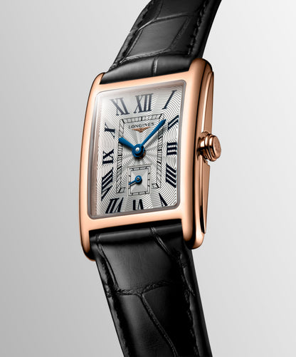 Longines Dolcevita 20.50 X 32.00 mm Silver "flinqué" Rose gold 18 carats L52558710 L5.255.8.71.0 front and side view