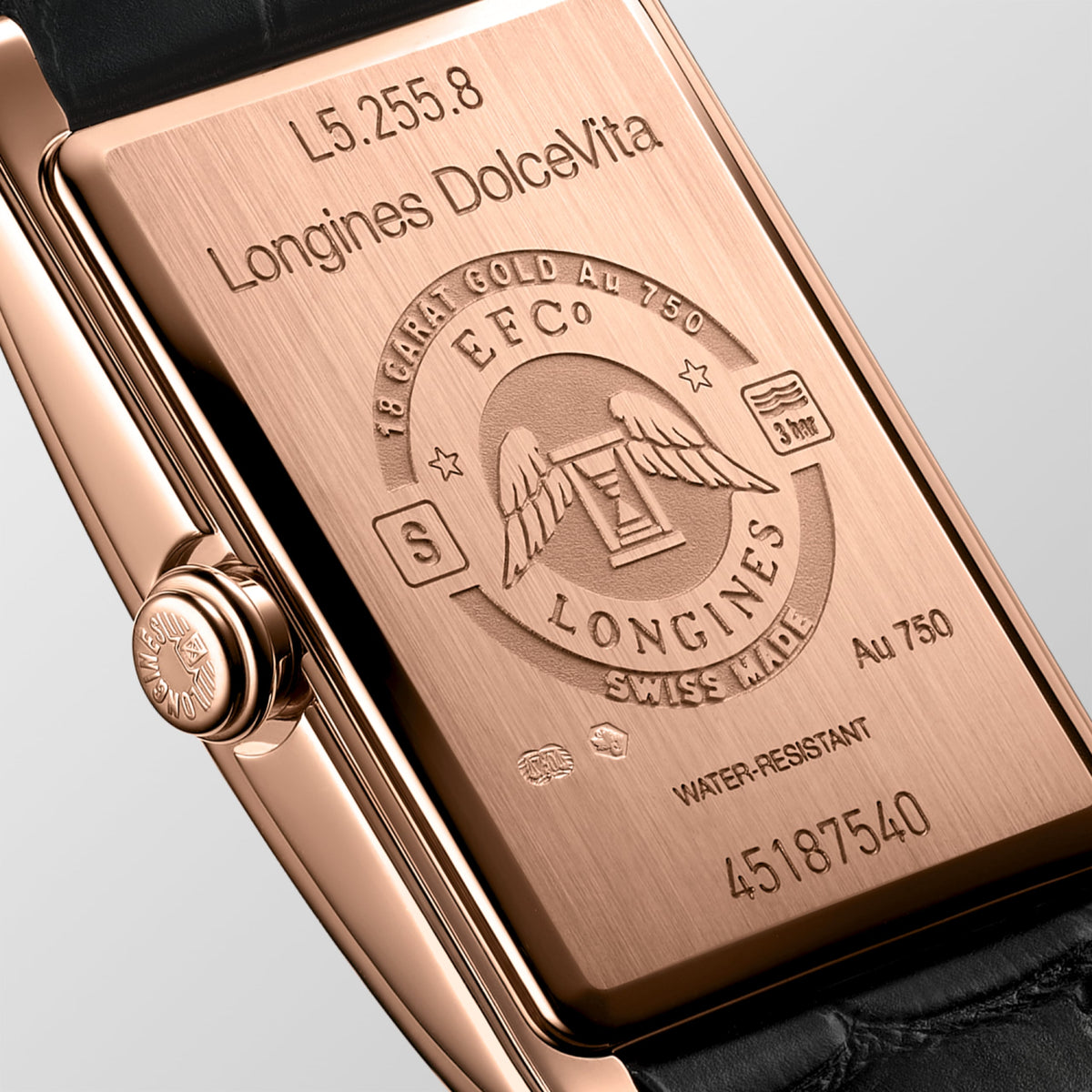Longines Dolcevita 20.50 X 32.00 mm Silver "flinqué" Rose gold 18 carats L52558710 L5.255.8.71.0 back view