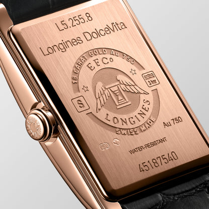 Longines Dolcevita 20.50 X 32.00 mm Silver "flinqué" Rose gold 18 carats L52558710 L5.255.8.71.0 back view