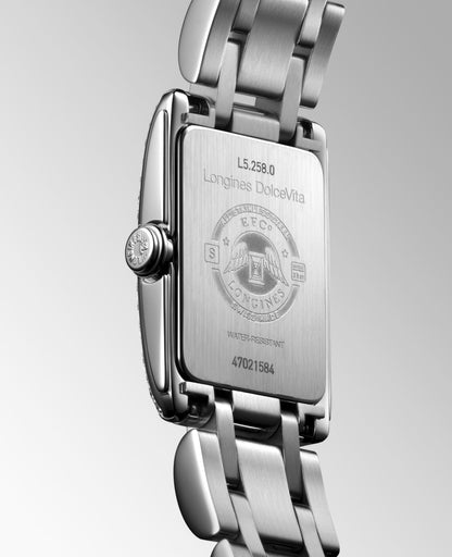 Longines Dolcevita 17.70 X 27.00 mm Silver "flinqué" Stainless steel L52580716 L5.258.0.71.6 front and side view