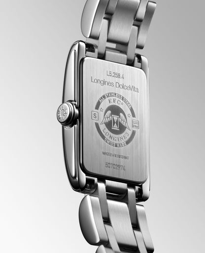 Longines Dolcevita 17.70 X 27.00 mm Silver "flinqué" Stainless steel L52584716 L5.258.4.71.6 front and side view