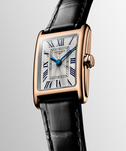 Longines Dolcevita 17.70 X 27.00 mm Silver "flinqué" Rose gold 18 carats L52588710 L5.258.8.71.0 front and side view