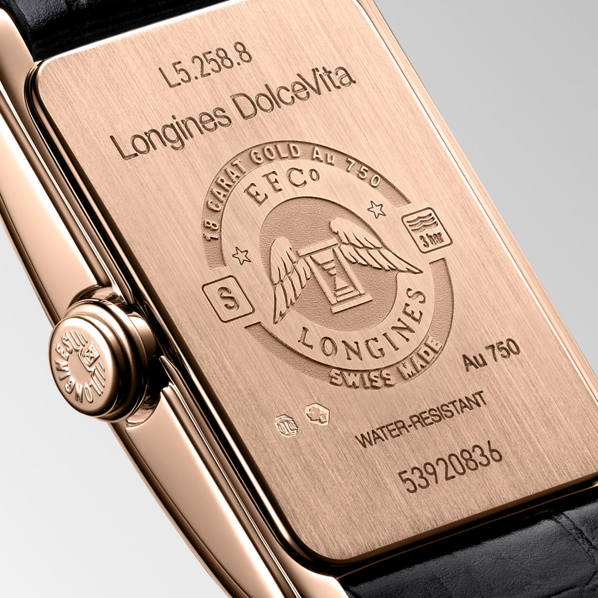 Longines Dolcevita 17.70 X 27.00 mm Silver "flinqué" Rose gold 18 carats L52588710 L5.258.8.71.0 back view
