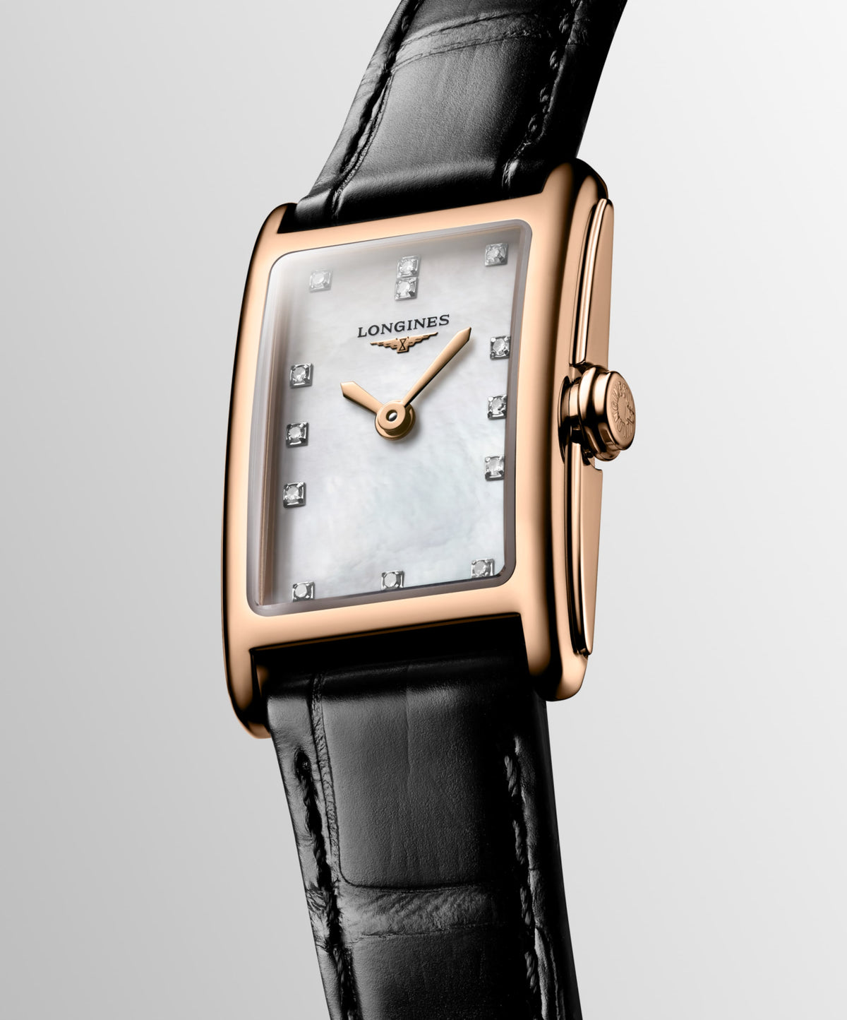 Longines Dolcevita 17.70 X 27.00 mm White mother-of-pearl Rose gold 18 carats L52588870 L5.258.8.87.0 front and side view