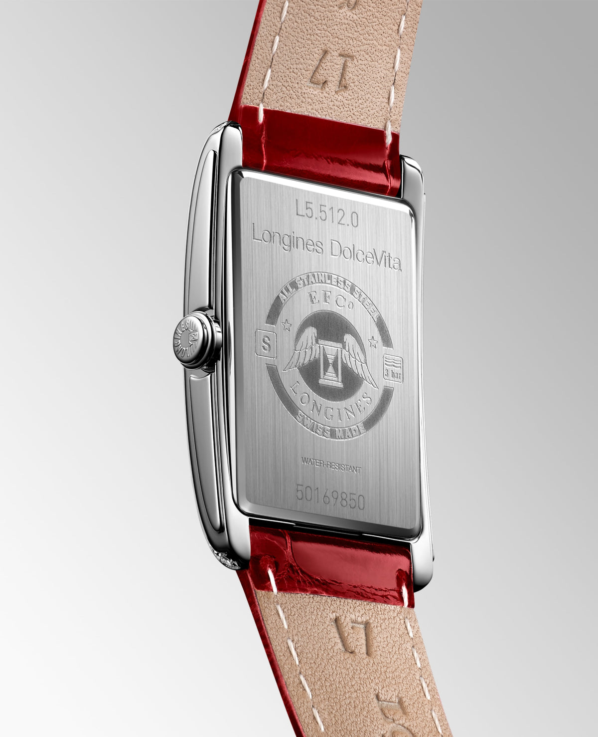 Longines Dolcevita 23.30 X 37.00 mm Silver "flinqué" Stainless steel L55120715 L5.512.0.71.5 front and side view
