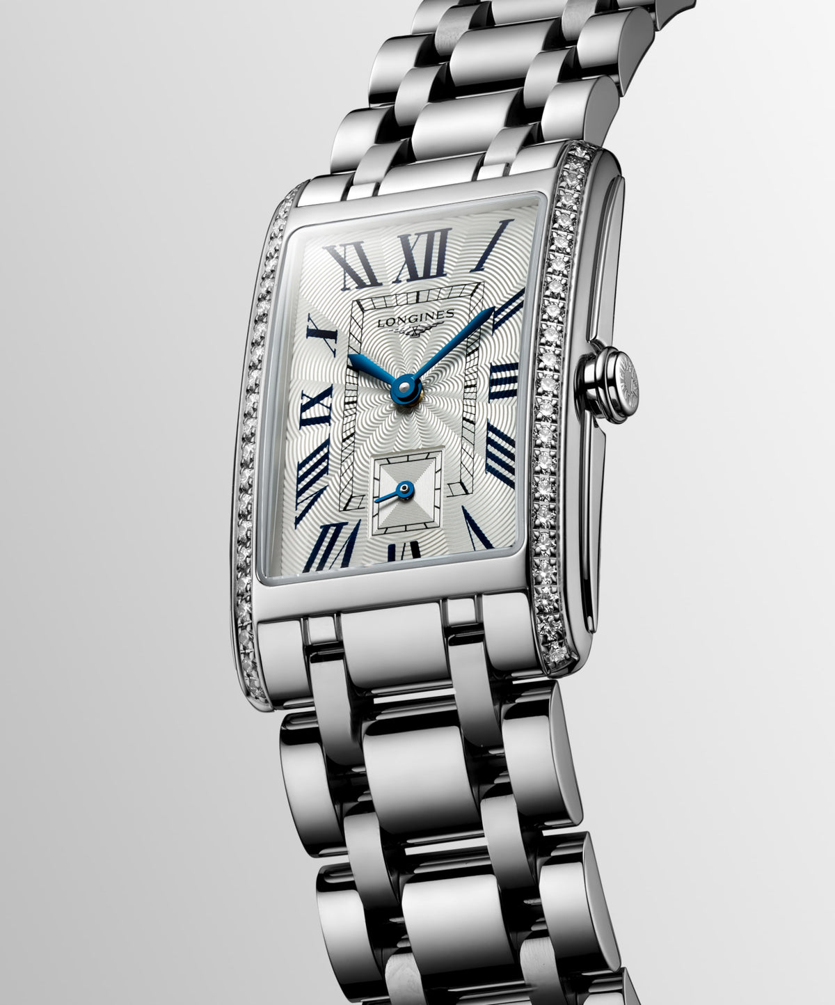 Longines Dolcevita 23.30 X 37.00 mm Silver "flinqué" Stainless steel L55120716 L5.512.0.71.6 front and side view