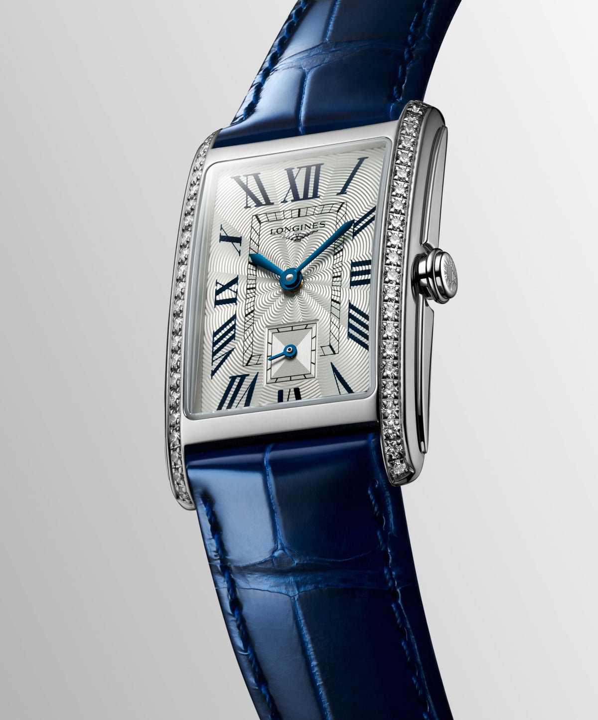 Longines Dolcevita 23.30 X 37.00 mm Silver "flinqué" Stainless steel L55120717 L5.512.0.71.7 front and side view