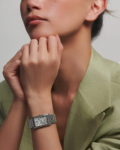Longines Dolcevita 23.30 X 37.00 mm Silver "flinqué" Stainless steel L55124716 L5.512.4.71.6 front and side view