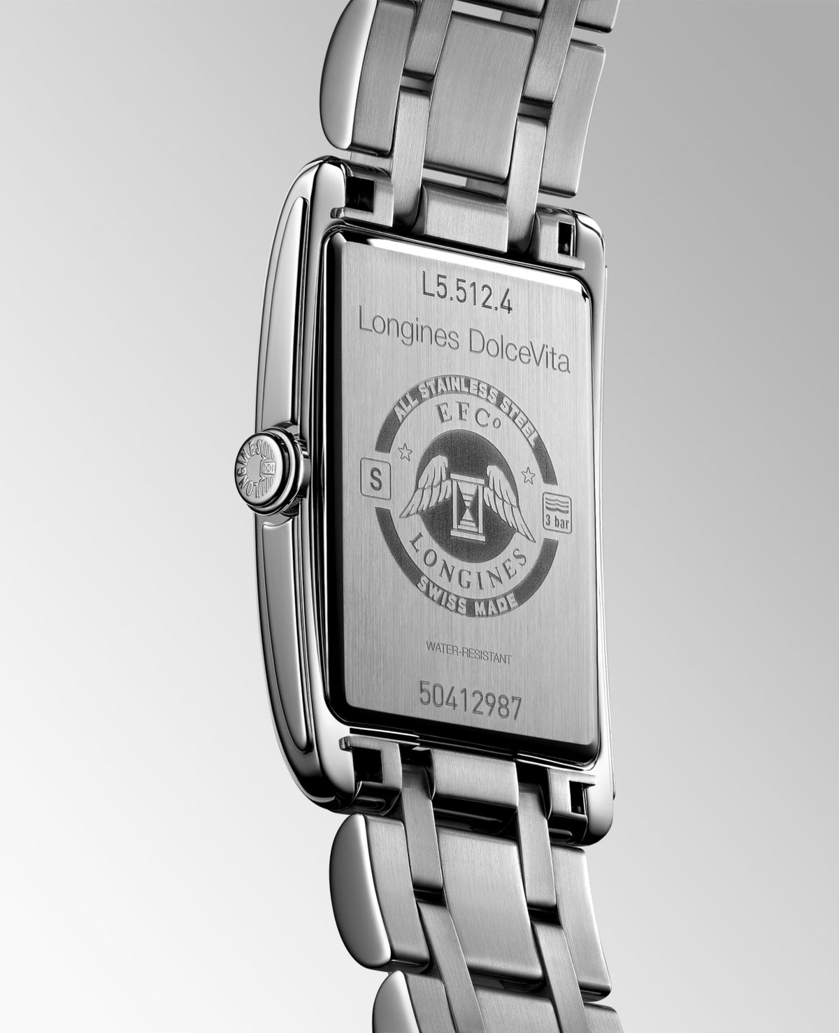 Longines Dolcevita 23.30 X 37.00 mm White mother-of-pearl Stainless steel L55124876 L5.512.4.87.6 front and side view