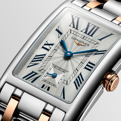 Longines Dolcevita 23.30 X 37.00 mm Silver "flinqué" Stainless steel with rose gold 18 carats crown L55125717 L5.512.5.71.7 detailed view
