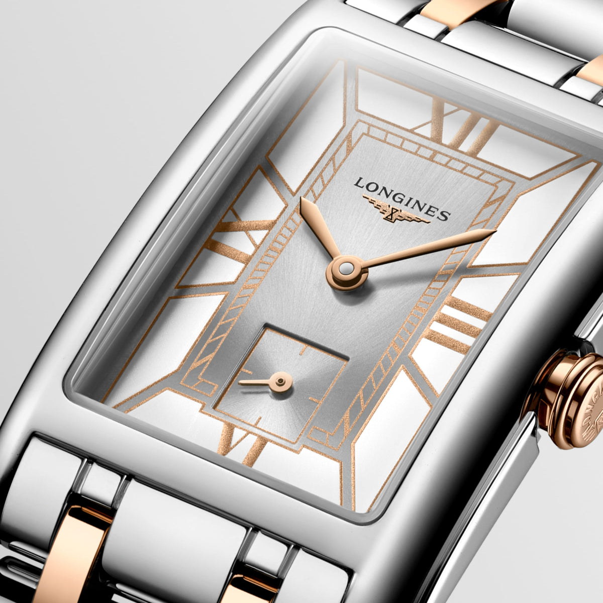 Longines Dolcevita 23.30 X 37.00 mm White Stainless steel with rose gold 18 carats crown L55125757 L5.512.5.75.7 detailed view