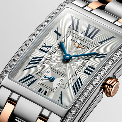 Longines Dolcevita 23.30 X 37.00 mm Silver "flinqué" Stainless steel with rose gold 18 carats crown L55125797 L5.512.5.79.7 detailed view
