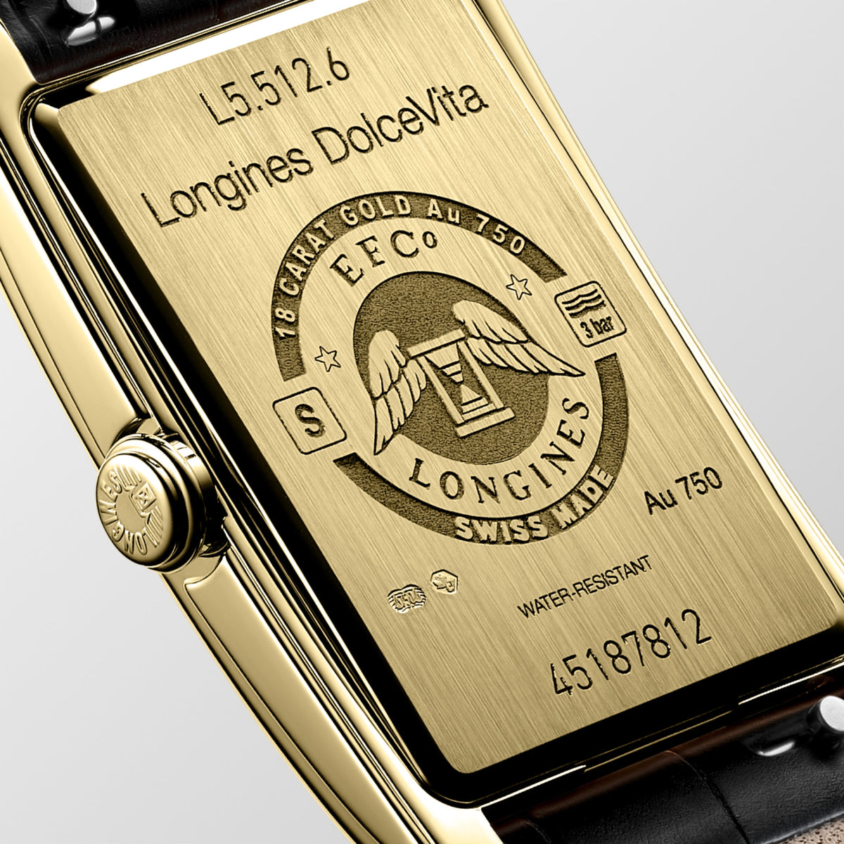 Longines Dolcevita 23.00 X 37.00 mm Silver "flinqué" 18 karat yellow gold L55126710 L5.512.6.71.0 front and side view
