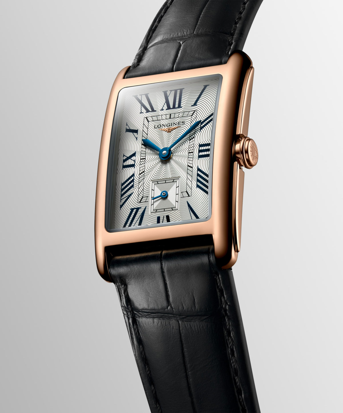 Longines Dolcevita 23.00 X 37.00 mm Silver "flinqué" Rose gold 18 carats L55128710 L5.512.8.71.0 front and side view