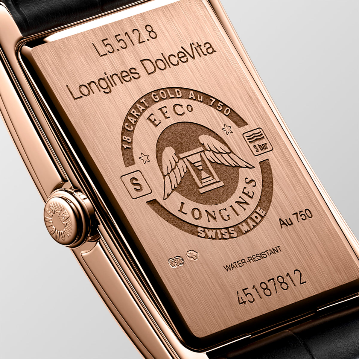 Longines Dolcevita 23.00 X 37.00 mm Silver "flinqué" Rose gold 18 carats L55128710 L5.512.8.71.0 back view